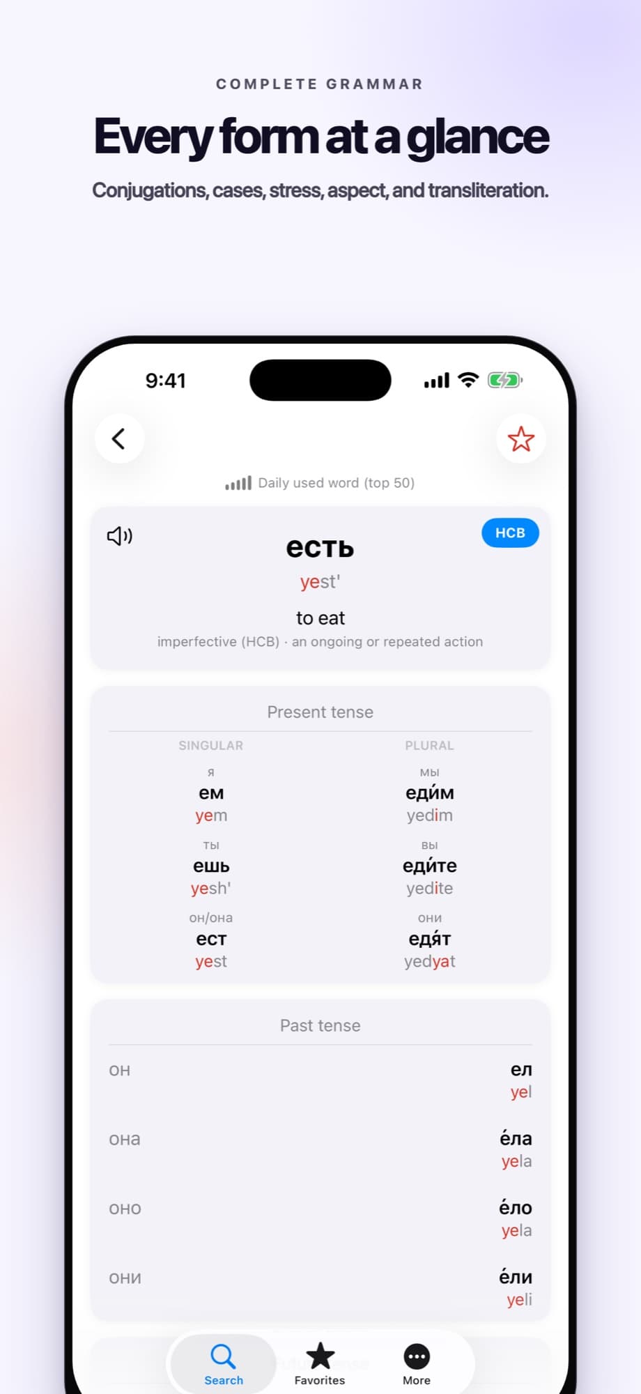 Verbik Italian verb conjugation tables on iPhone